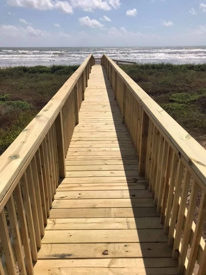 Wooden boardwalk leading to the beach